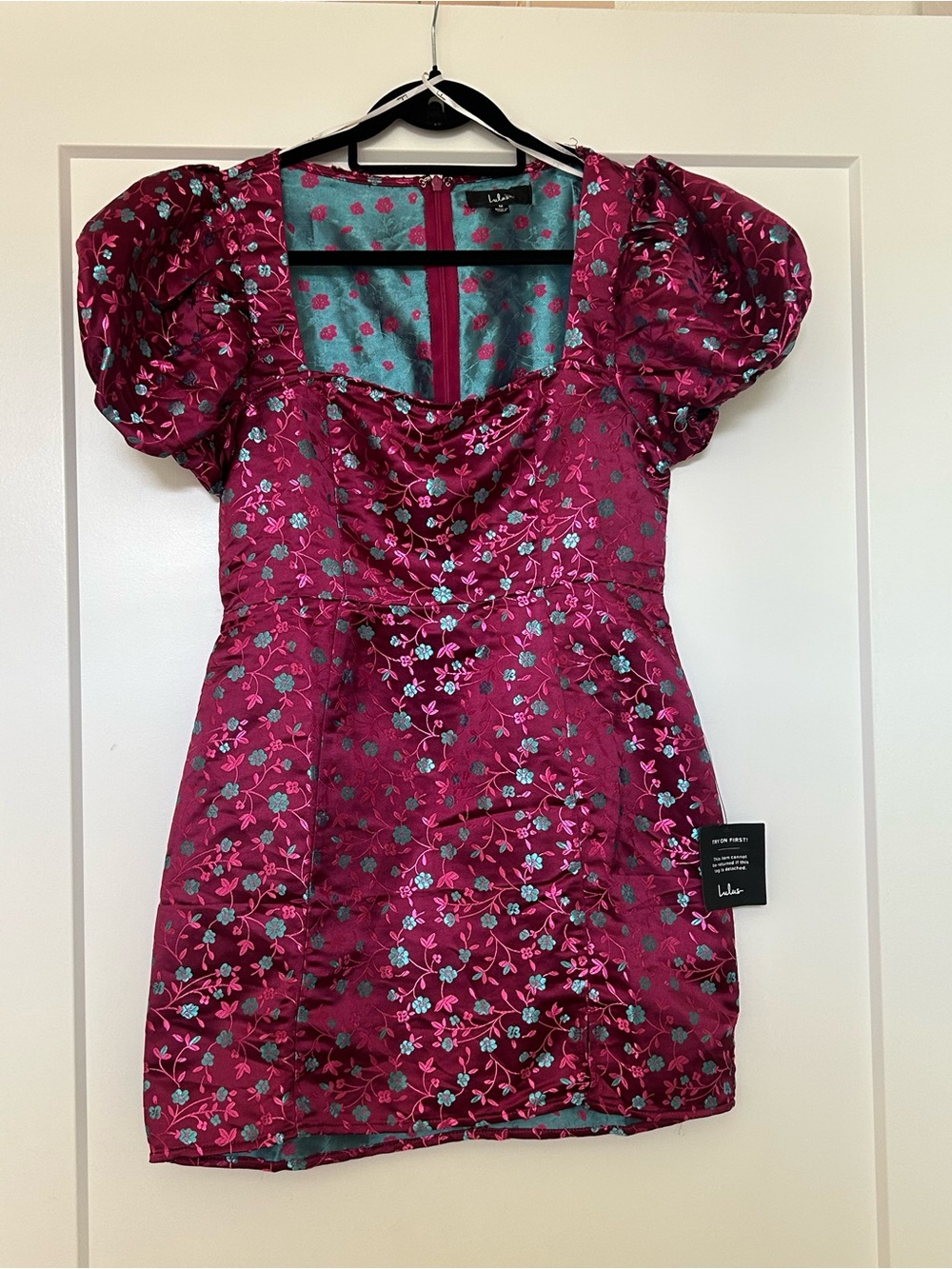 Lulu's Berry Pink Floral Puff-Sleeve Mini Dress
